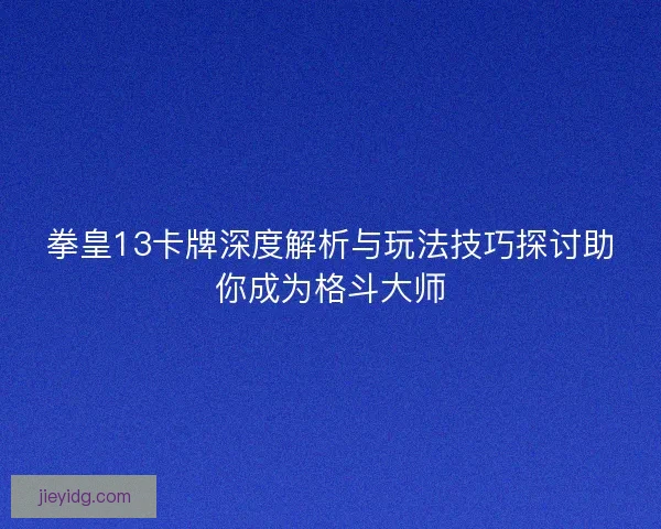 拳皇13卡牌深度解析与玩法技巧探讨助你成为格斗大师